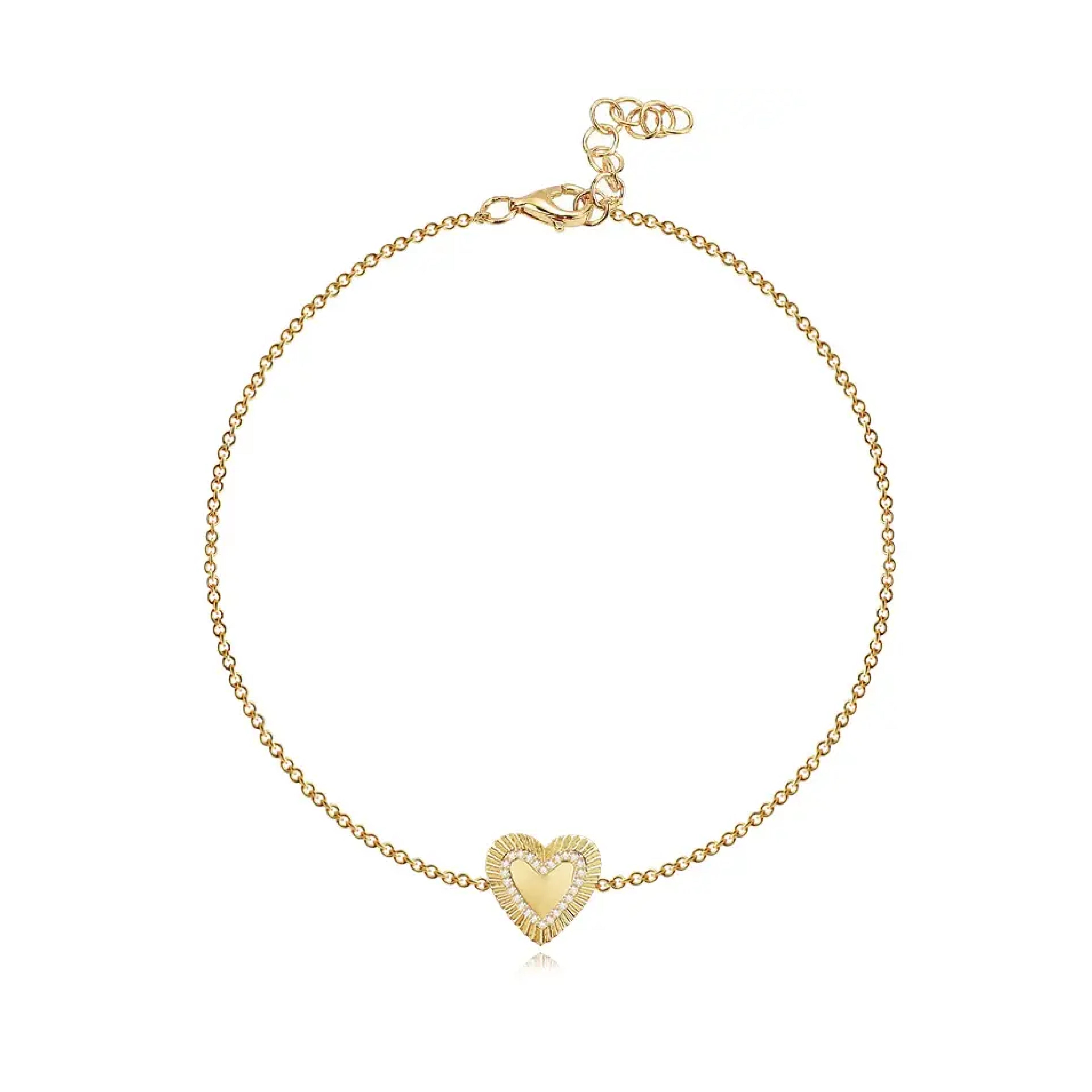 Fluted Outline Pave Heart Bracelet