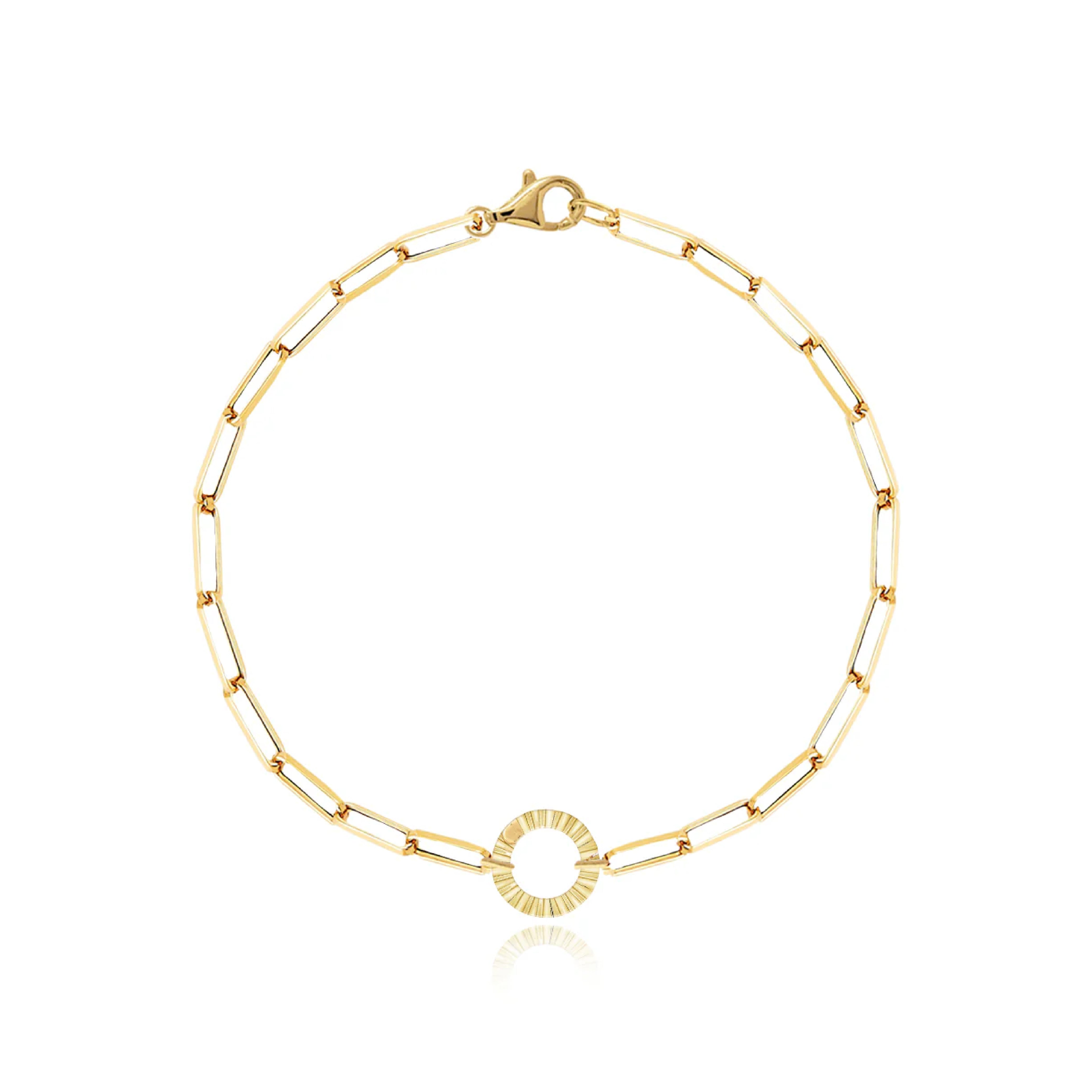 Gold Fluted Clasp Paperclip Bracelet