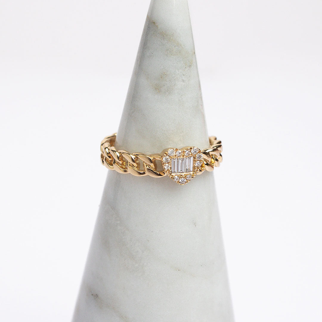 Diamond Heart and Baguette Chain Link Ring