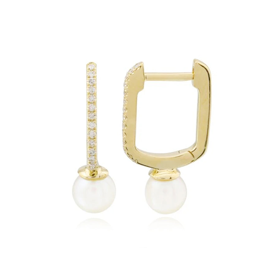 Diamond Pearl Huggie Earrings