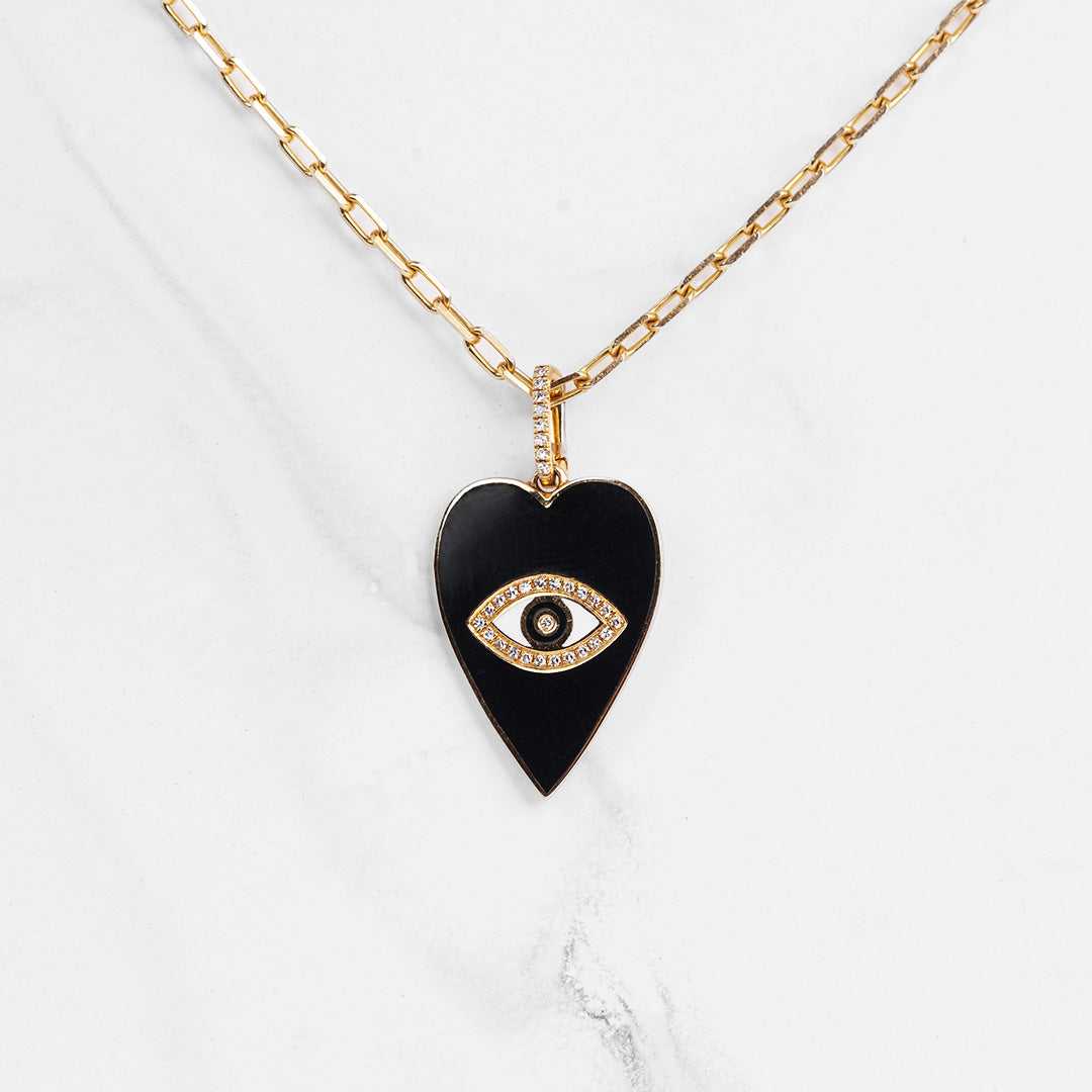 Enamel Heart with Diamond Evil Eye Pendant