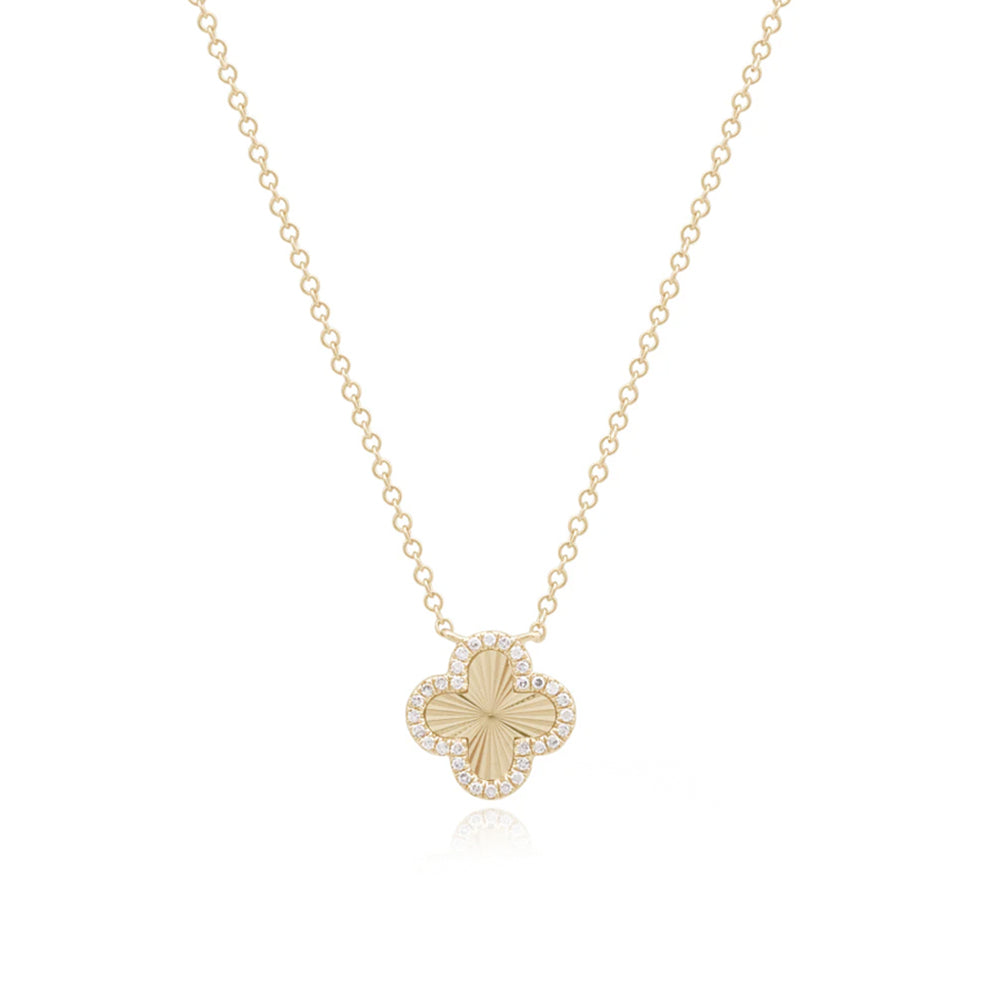 Fluted Pave Outline Clover Necklace