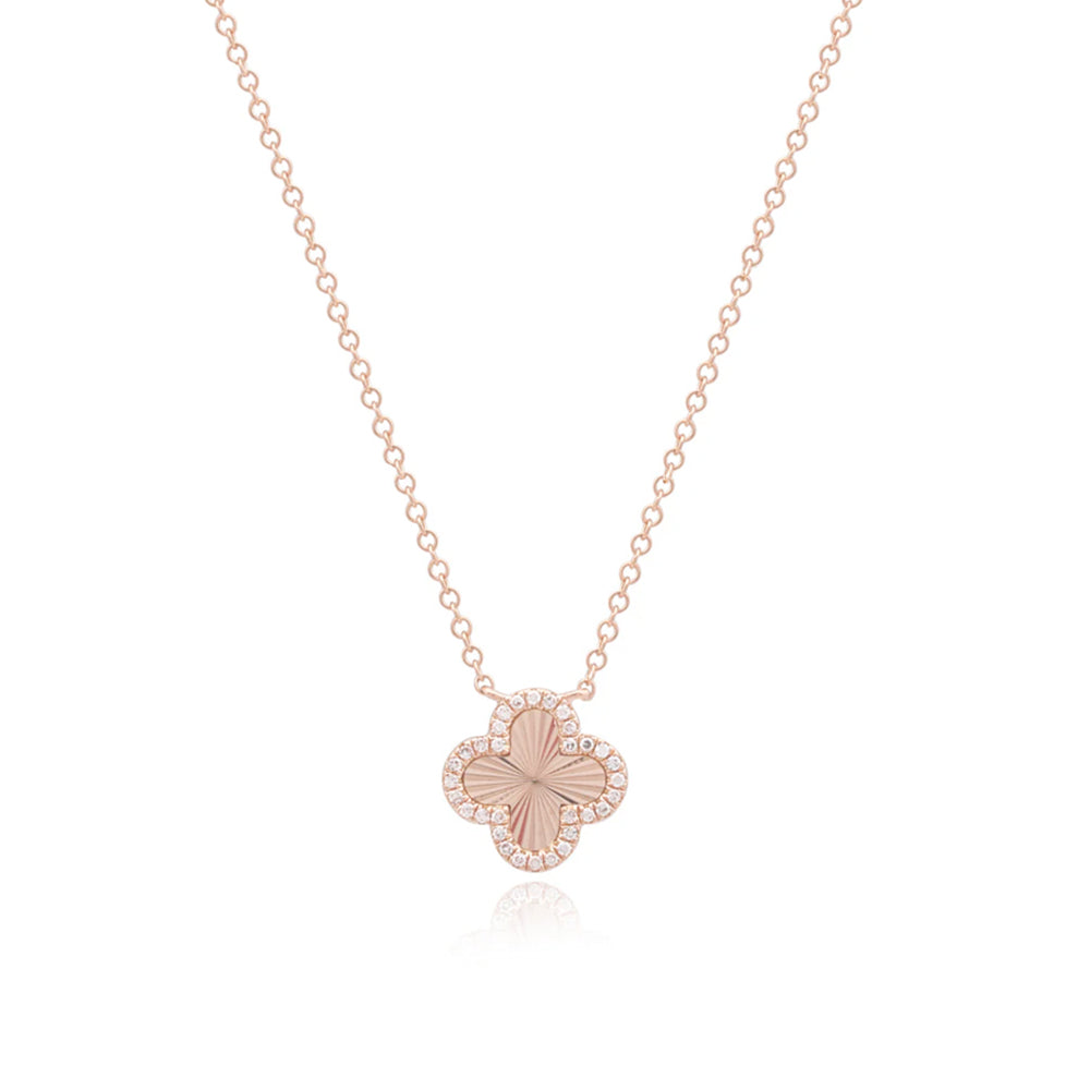 Fluted Pave Outline Clover Necklace