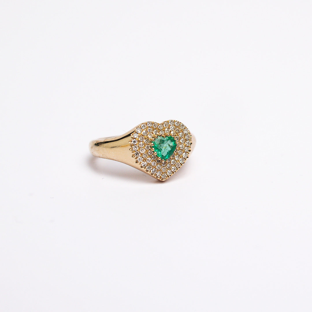 Diamond Pave and Emerald Heart Ring