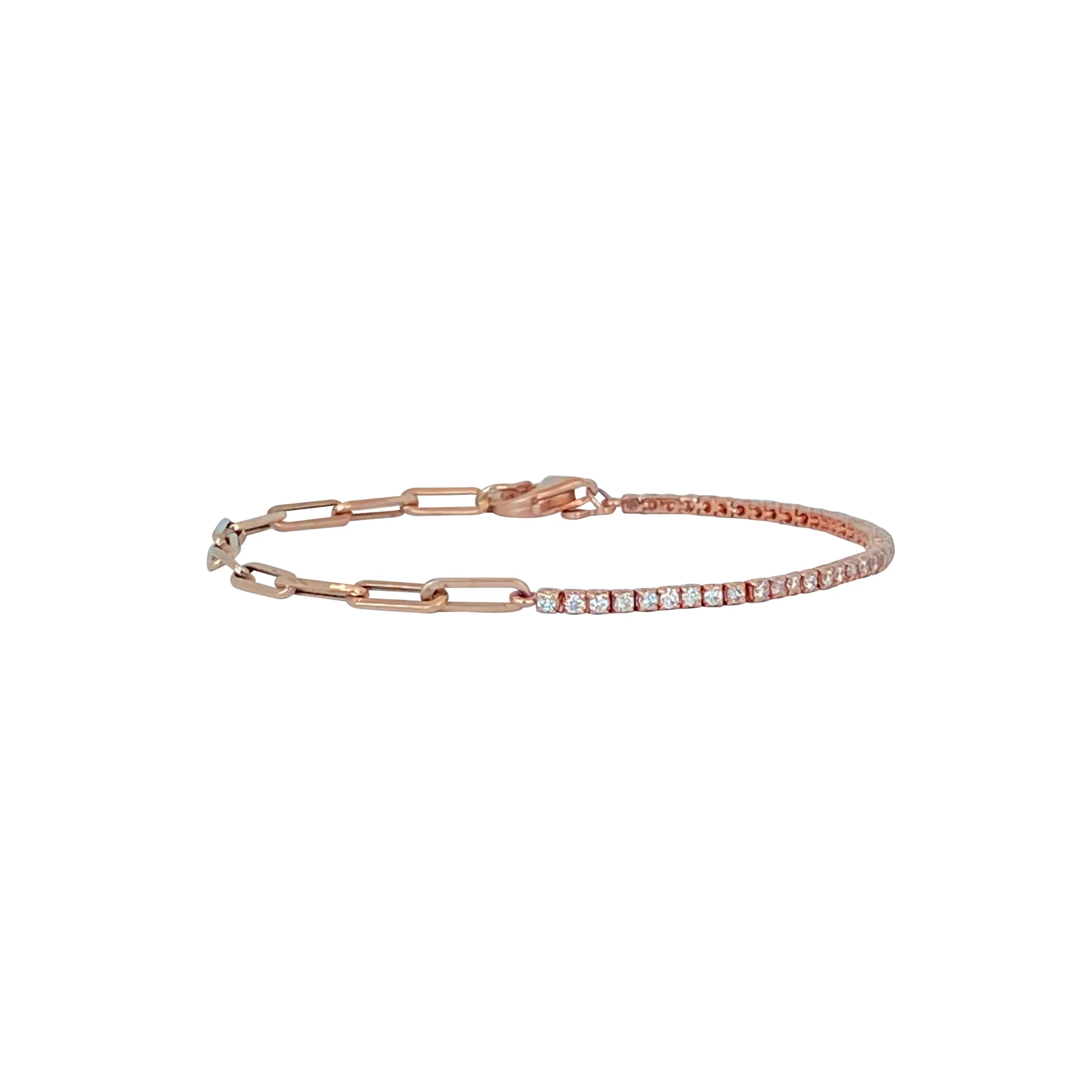 Half and Half Diamond Tennis Paperclip Bracelet