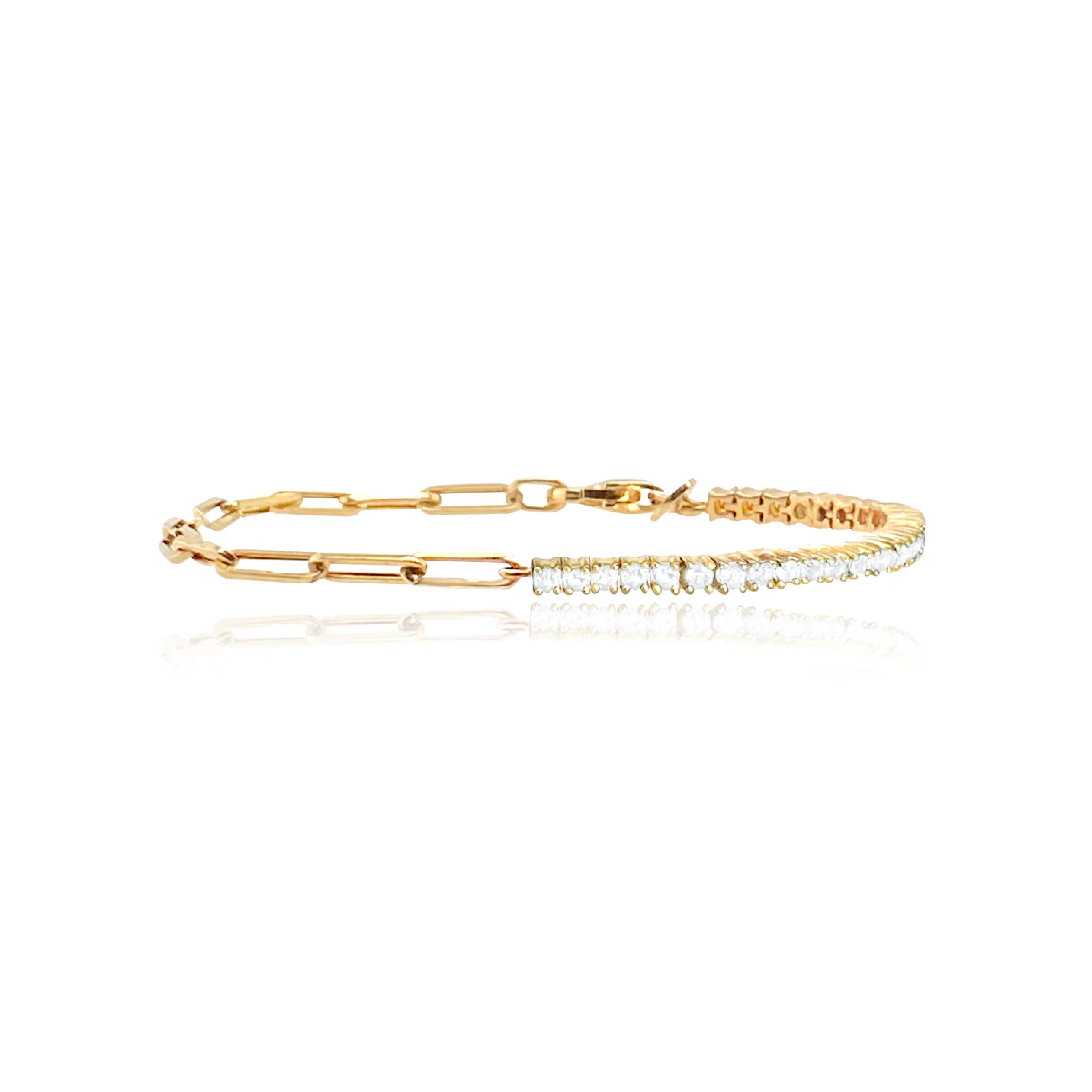 Half and Half Diamond Tennis Paperclip Bracelet