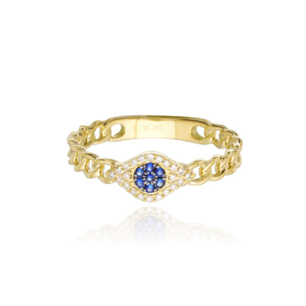 Pave Evil Eye Cuban Link Ring