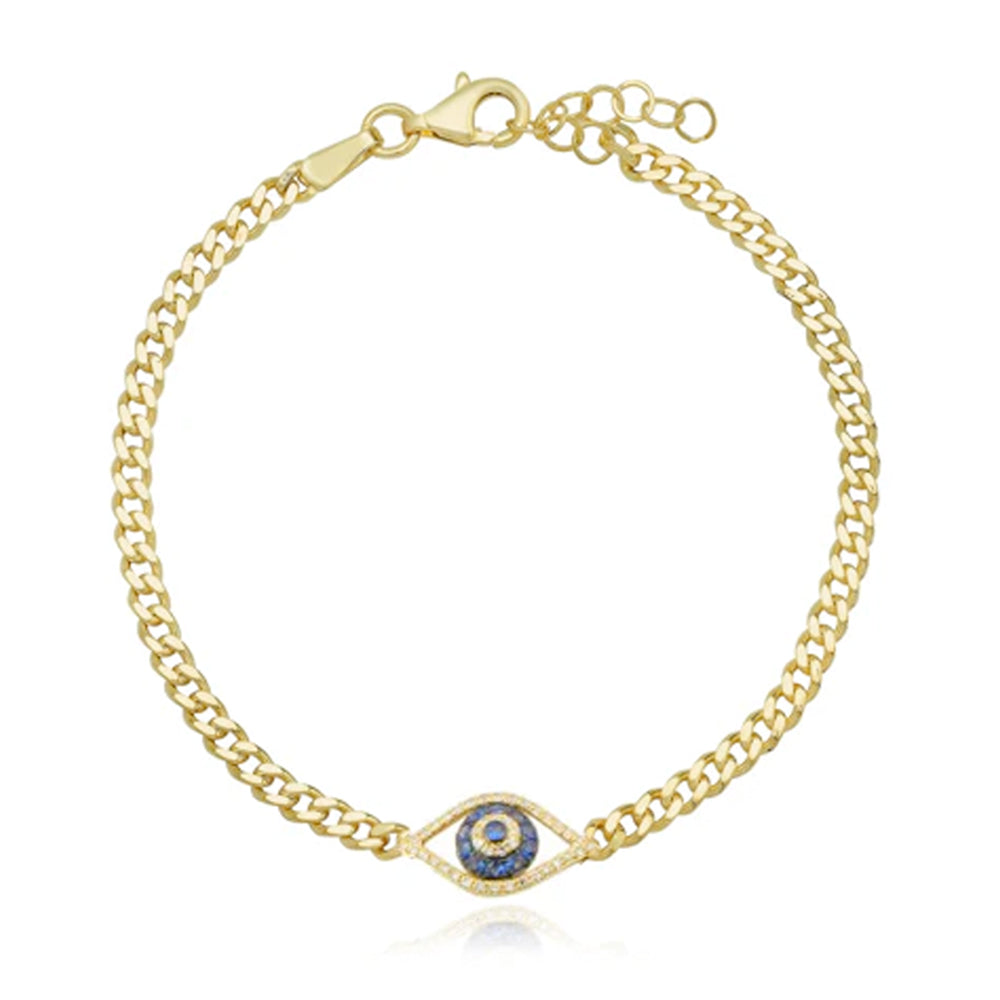 Pave and Sapphire Evil Eye Cutout Cuban Bracelet