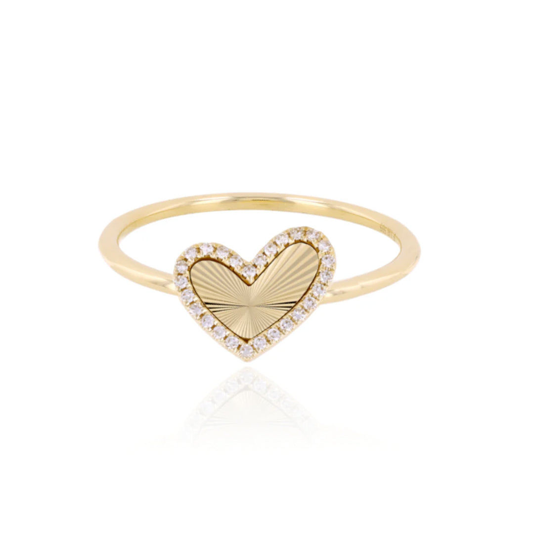 Slanted Fluted Pave Diamond Heart Ring