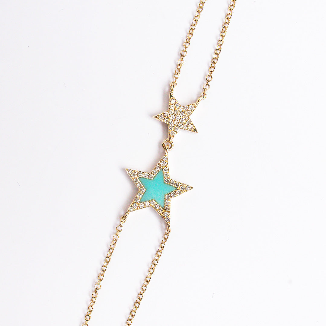 Pave Star Diamond & Enamel Double Chain Bracelet