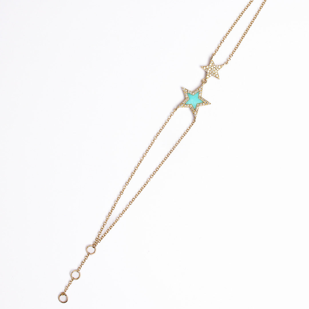 Pave Star Diamond & Enamel Double Chain Bracelet