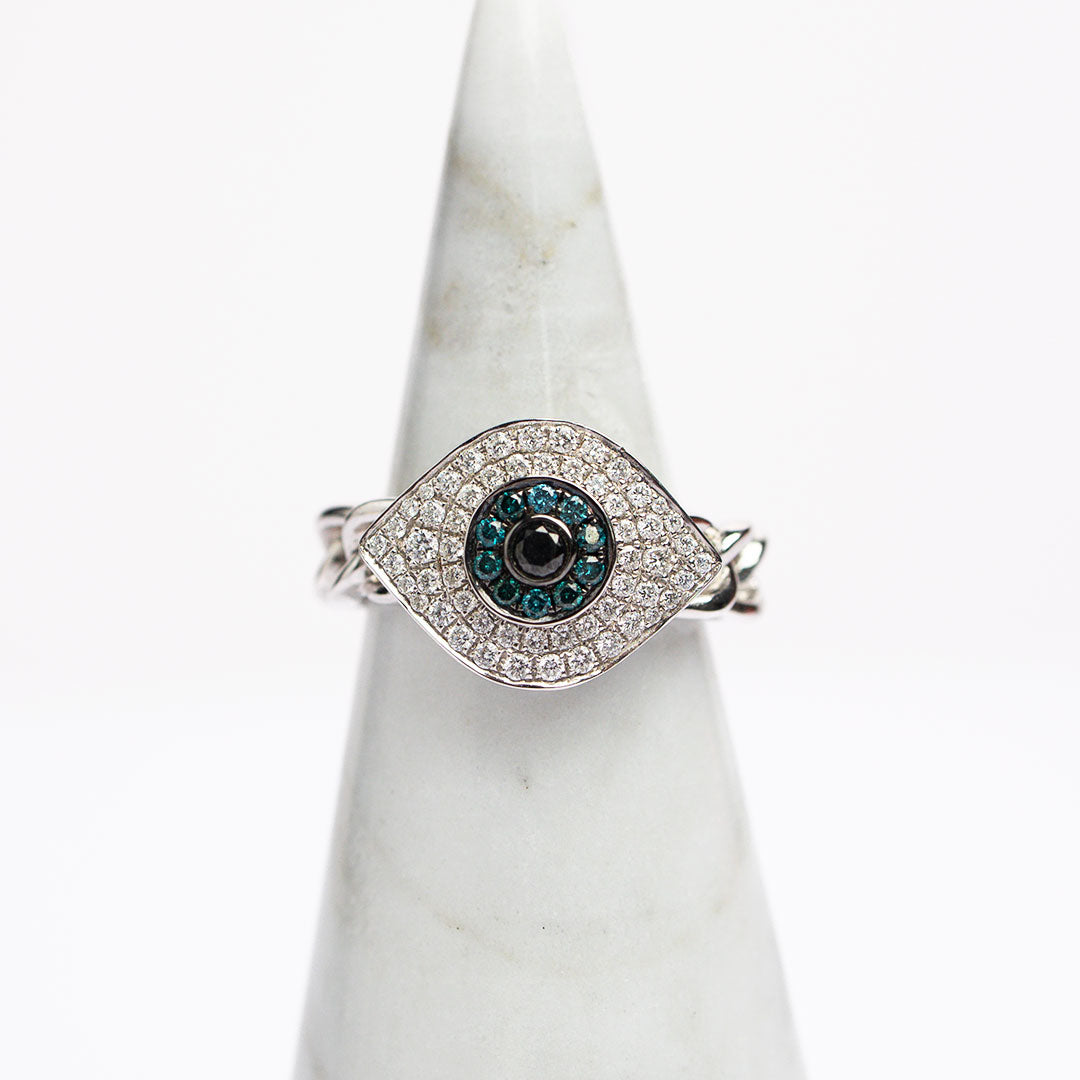 Diamond Evil Eye Chain Link Ring